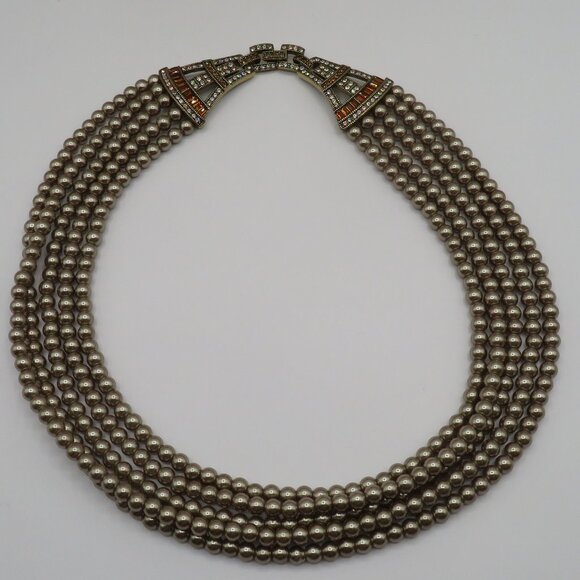 Heidi Daus Multi Strand Faux Pearl Swarovski Crystal Accent Necklace - Picture 3 of 8